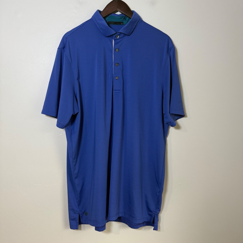 Greyson‎ Micro Stripe Performance Short Sleeve Polo Shirt Size XL Blue